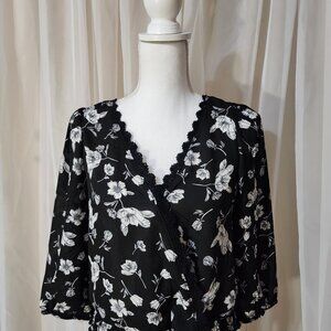 NWT- Black and White Floral Blouse